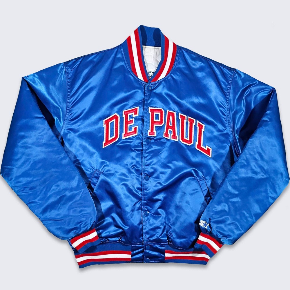 DePaul Blue Demons Vintage 80s Starter Satin Bomber Jacket